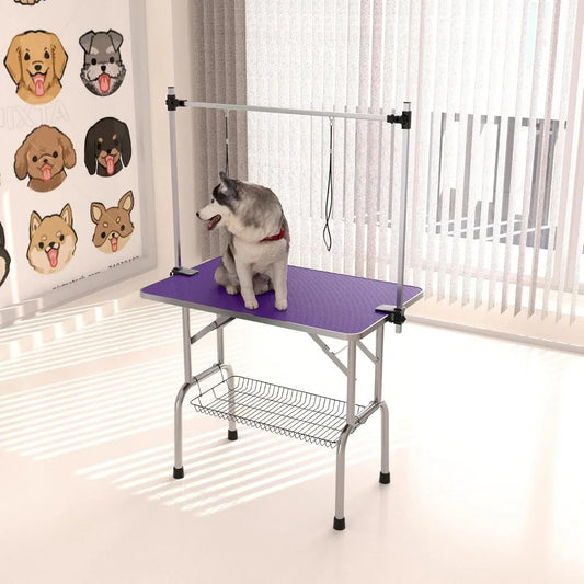 42" Dog Grooming Table Foldable Pet Grooming Tables with Adjustable Arm Noose Storage Mesh Tray Maximum Capacity Up to 330lbs