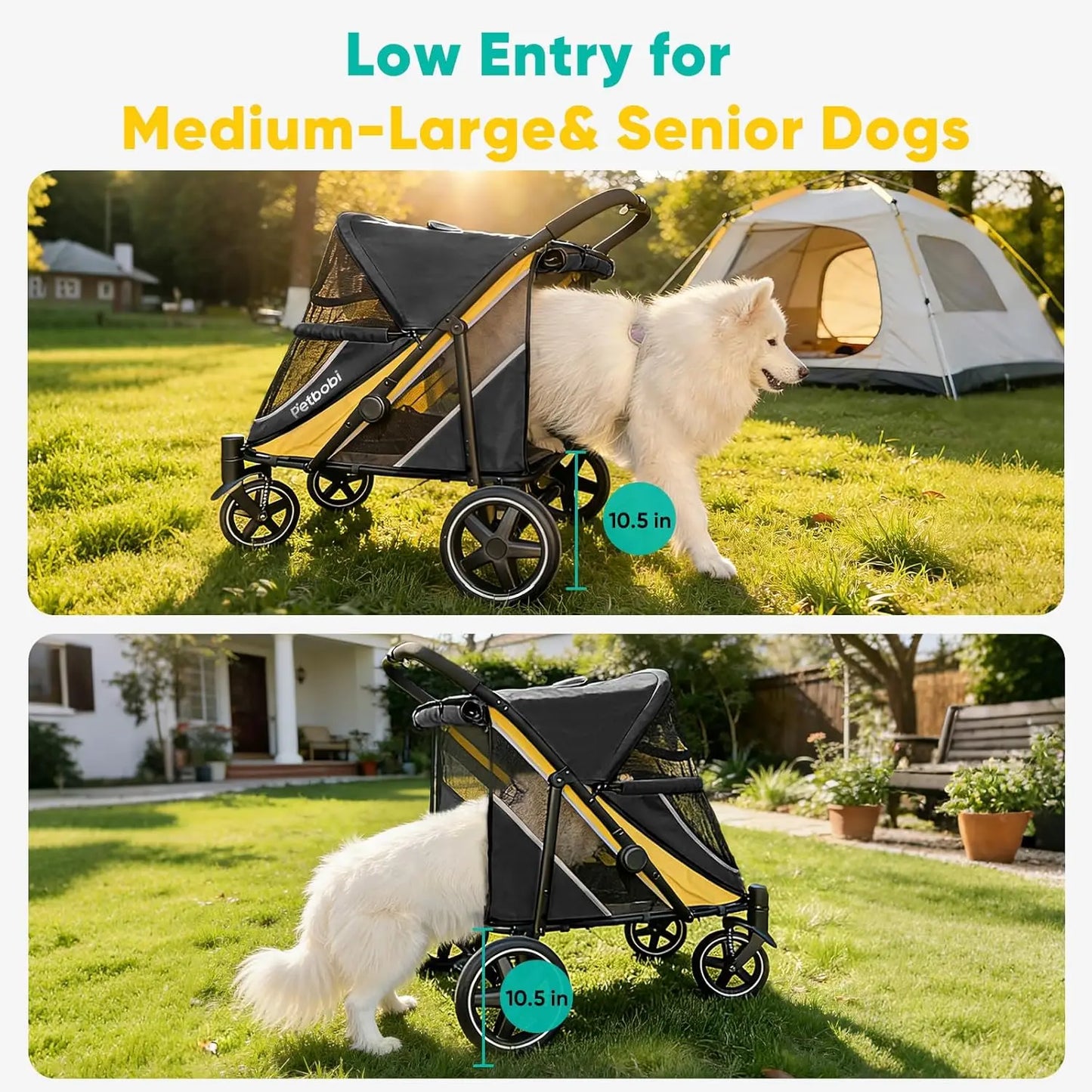 Dog Stroller for Large & Medium Dogs - Easy Fold Dual Entry Pet Stroller
