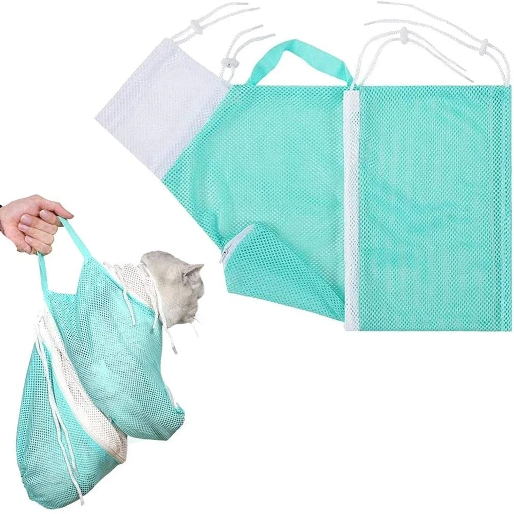 Mesh Cat Grooming Shower Bag Polyester Wash Mesh Bags Adjustable Cats Restraint Bag Prevent Scratching For Bathing Nail Trimming