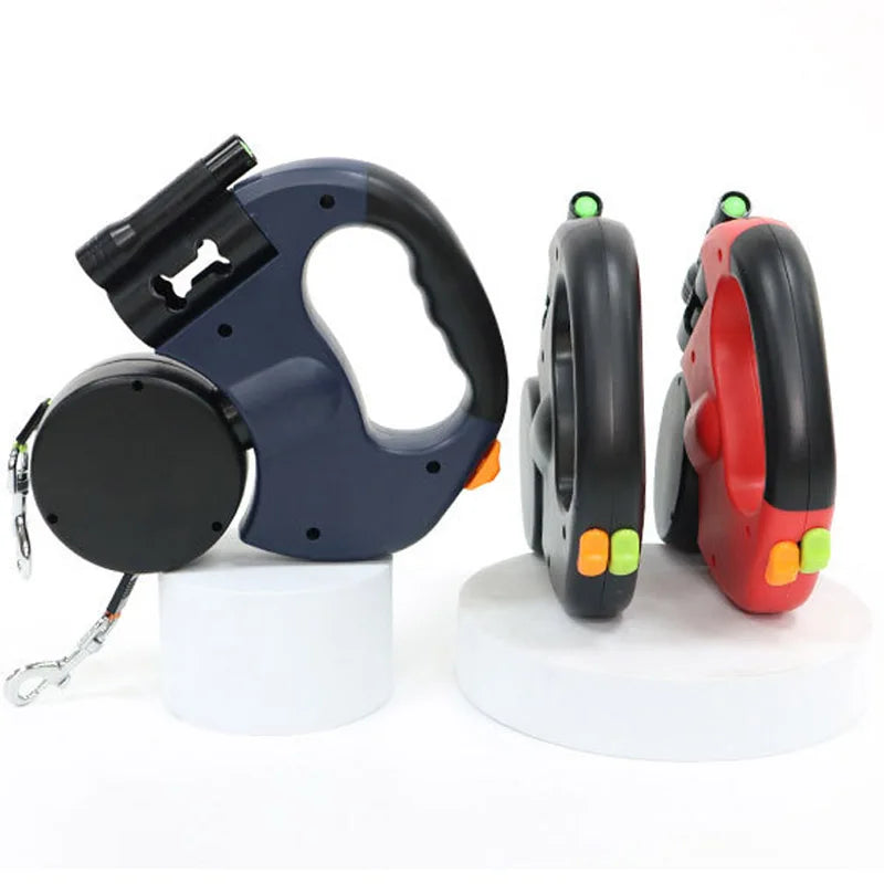3in1 Double Head Automatic retractable Dog leash Flashlight Poop Bag Dispenser Reflective Pet Cat Extendable Puppy Traction Rope