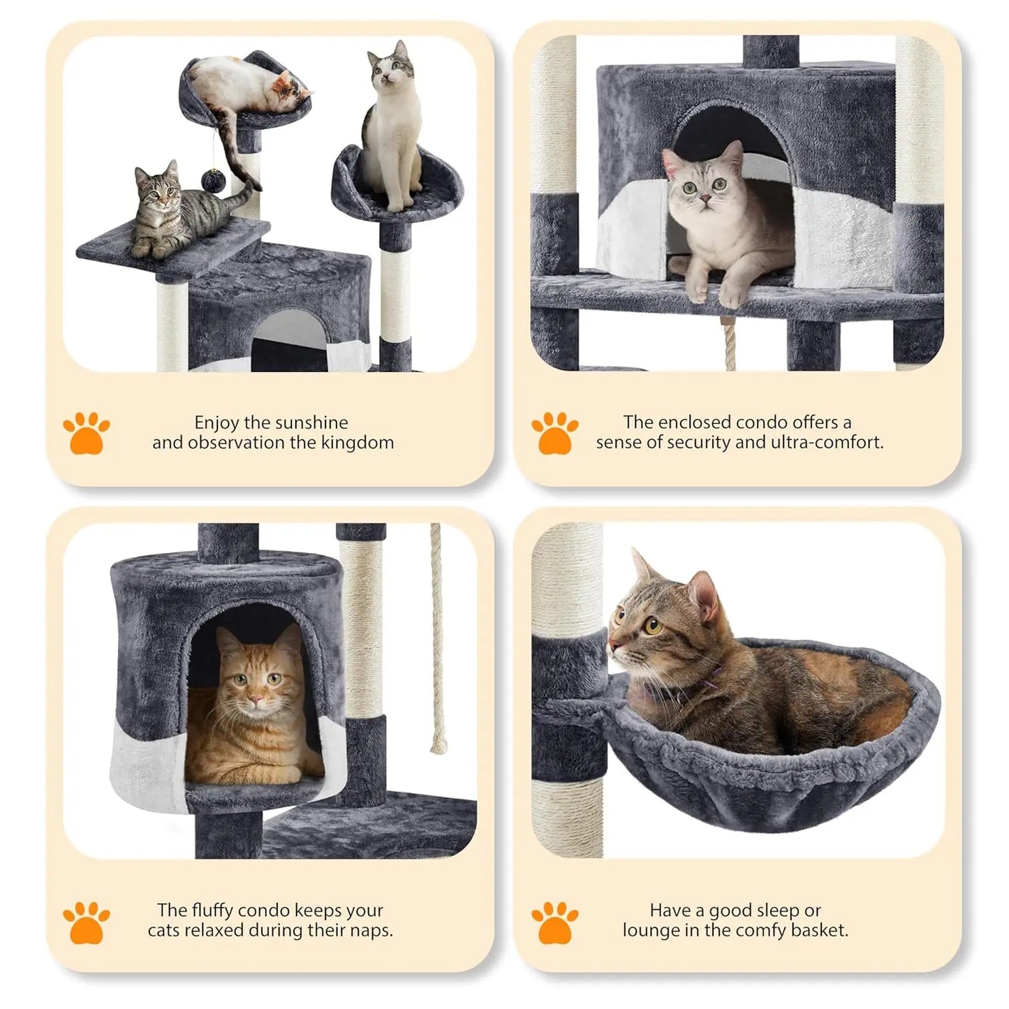 79in Multi-Level Cat Trees Indoor Cat Tower with Sisal-Covered Scratching Posts, Plush Perches and Condo for, Customized